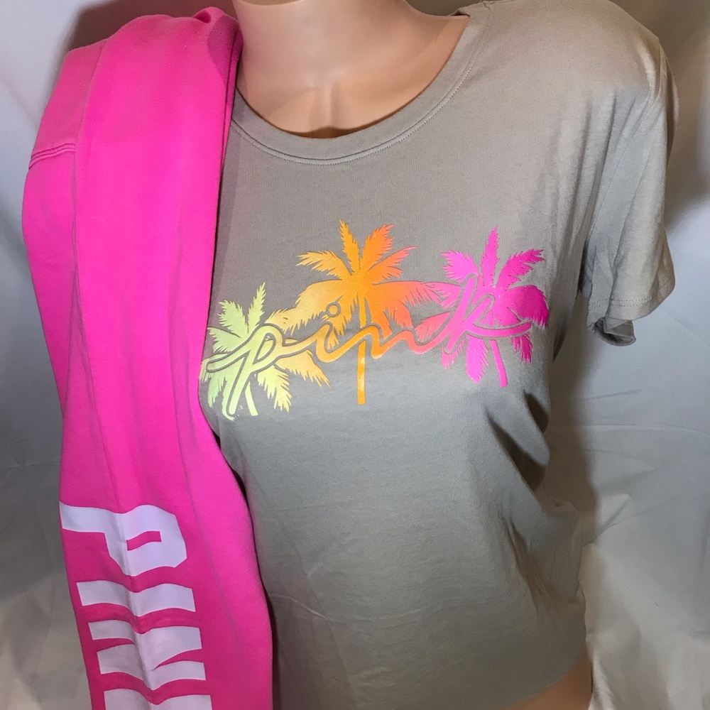 NEW RARE VICTORIAS SECRET PINK PALM SHINE SHORT SLEEVE TEE SHIRT 🔥GORGEOUS🔥 !